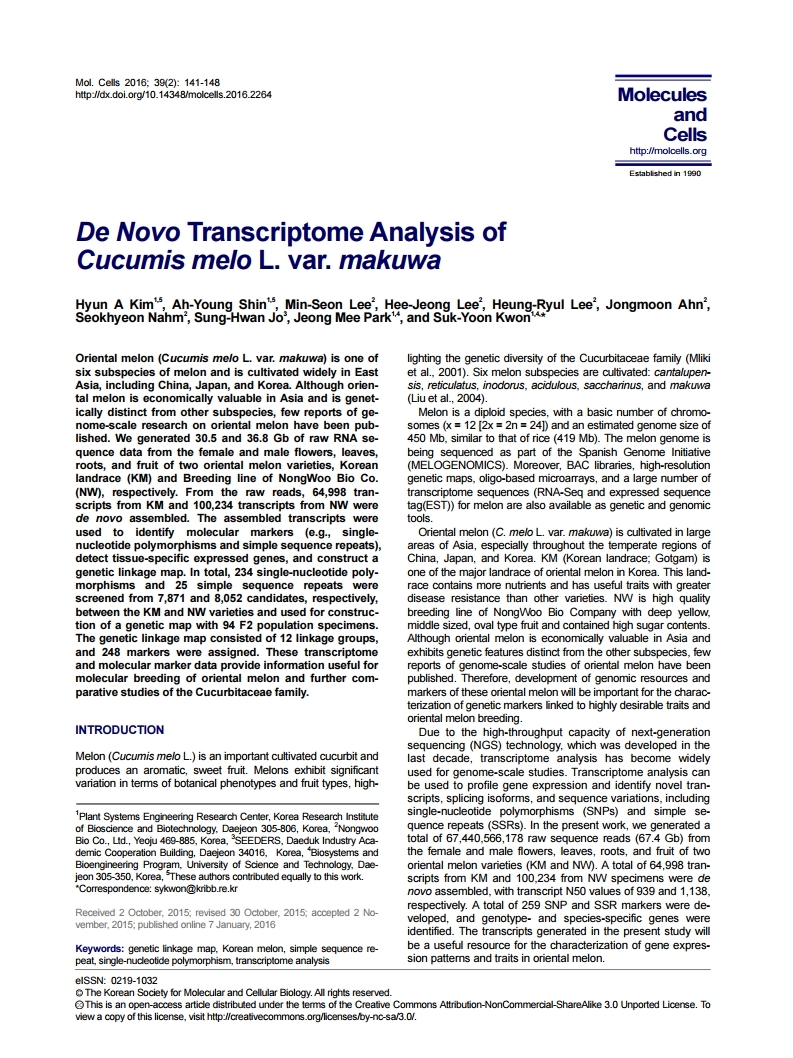 De Novo Transcriptome Analysis of  Cucumis melo L. var. makuwa